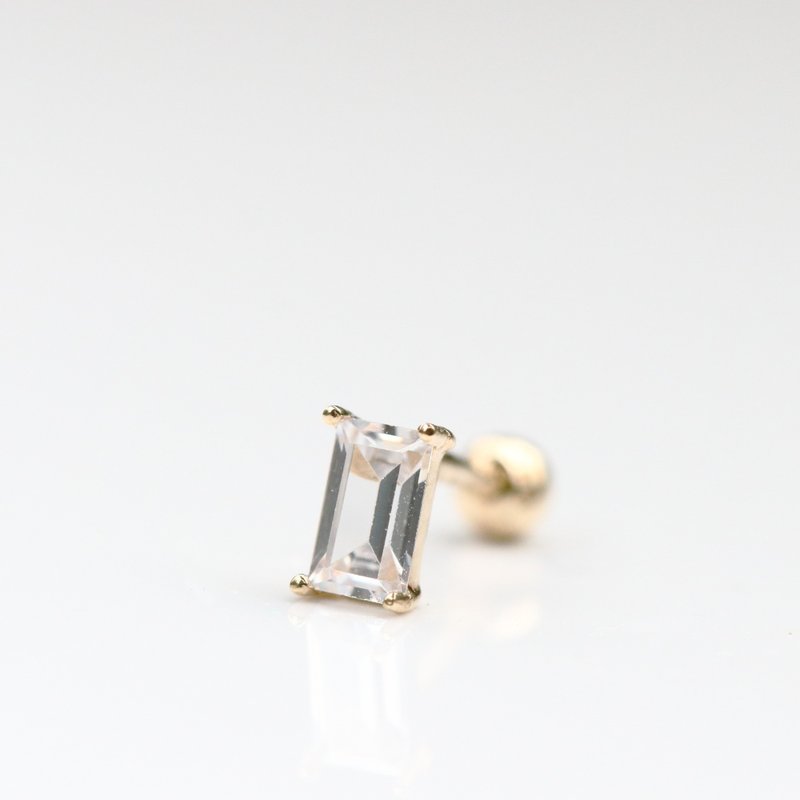 14K スクエア ダイヤモンド ビーズ イヤリング (シングル) 耳の骨と耳窩は色褪せません。 - ピアス・イヤリング - 貴金属 ゴールド