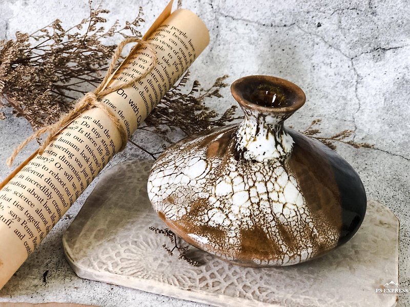 日式飛碟花器 - 花瓶/陶器 - 陶 咖啡色