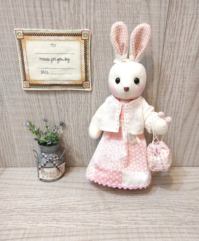 Beni 28CM handmade bunny doll-summer party outfit pink - ตุ๊กตา - ผ้าฝ้าย/ผ้าลินิน 