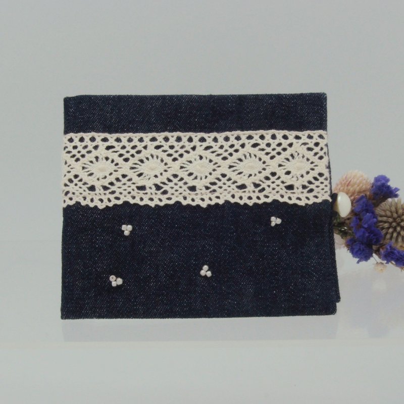 Lace Canvas Little Flower Beaded Facial Tissue Double Inner Pouch Blue - Storage - Other Materials Blue