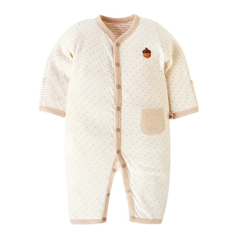 【SISSO有機棉】奶茶小松果二重織長袖兔裝 3M 6M 12M - 男/女童裝 - 棉．麻 咖啡色