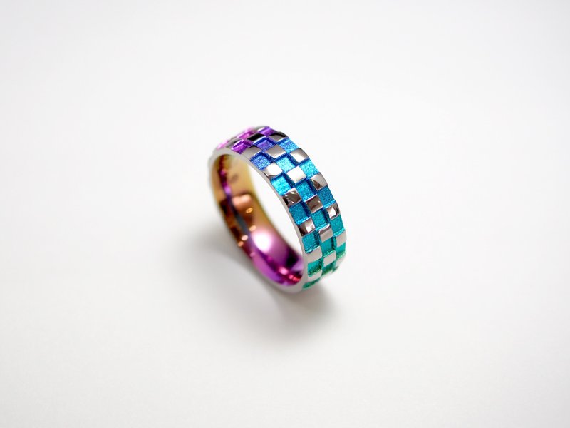 Pure Titanium Checkered Pattern Ring (Medium) Ichimatsu TITAN Ring (Rainbow Color) - General Rings - Precious Metals Multicolor