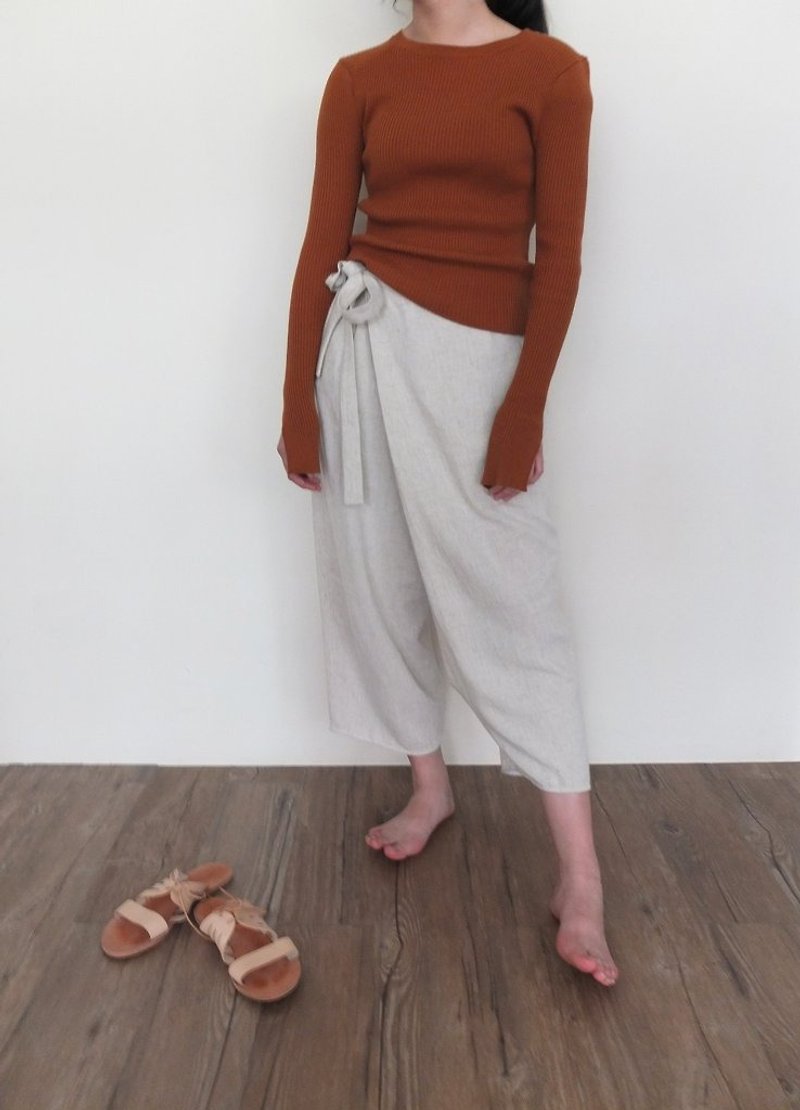Leni Wrap Trousers (展示品) - 闊腳褲/長褲 - 棉．麻 