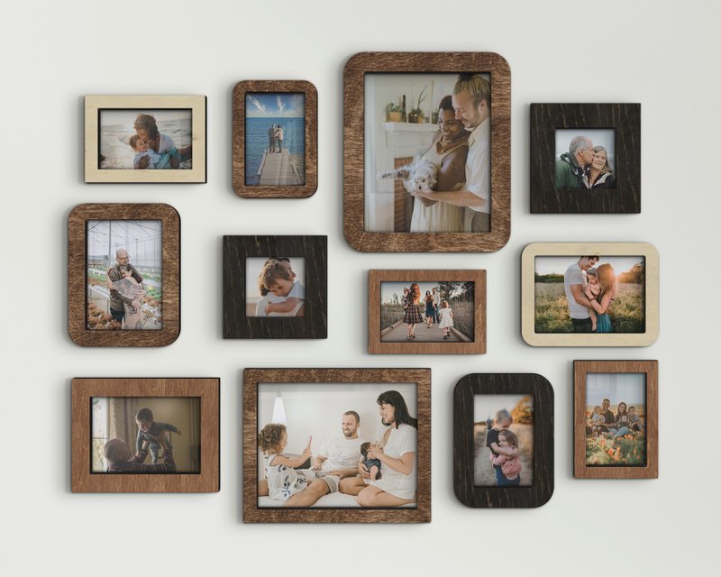 Custom color photo frame set 12 piece different size picture frame collage - 相框/畫框 - 木頭 多色