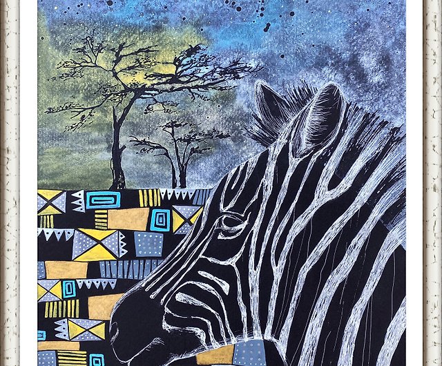 Zebra painting African art Original watercolor Animal wall decor