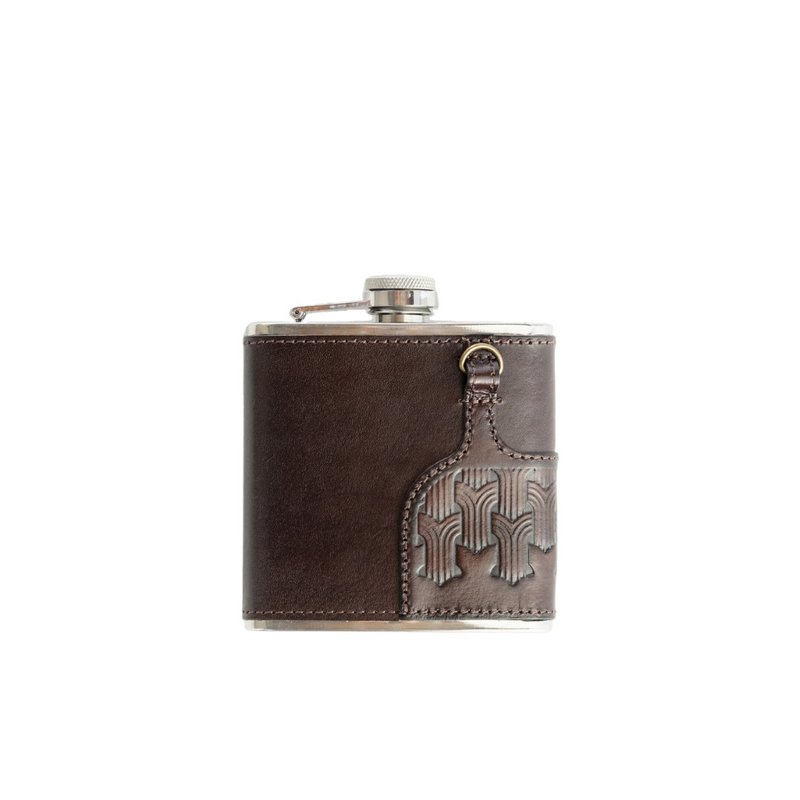 [Gift/Ready Stock] 6OZ Genuine Leather Stainless Steel Spirit Flask-Ashley - Bar Glasses & Drinkware - Genuine Leather Brown