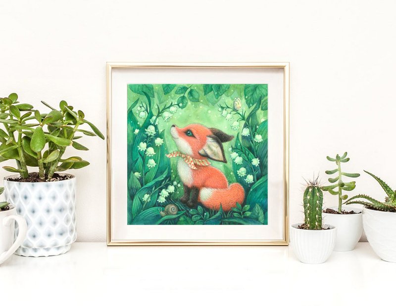 Fox Watercolor Print - โปสเตอร์ - กระดาษ สีเขียว