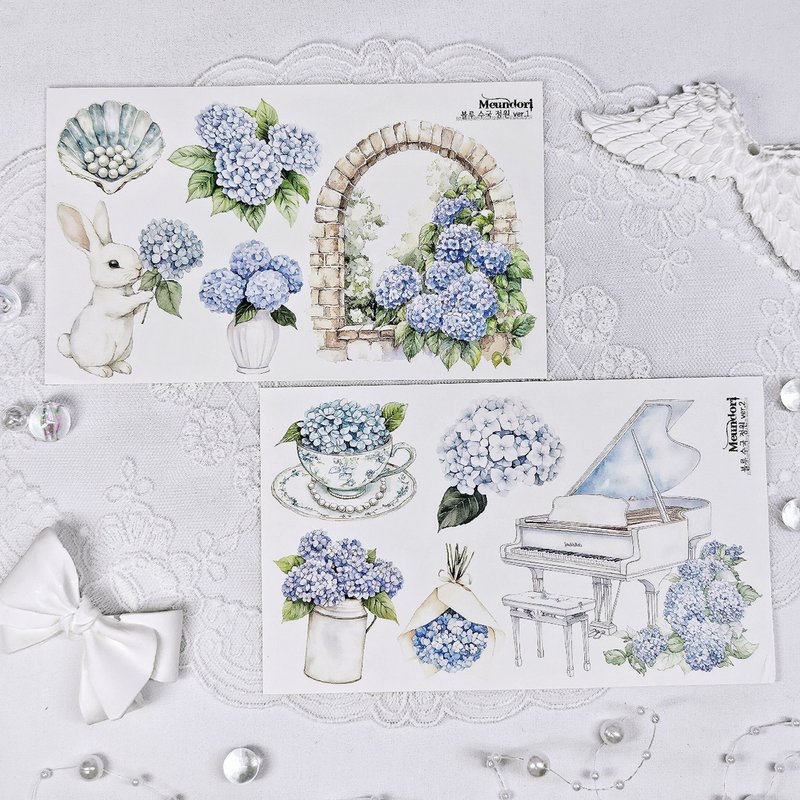 Blue hydrangeas paper sticker - 貼紙 - 紙 