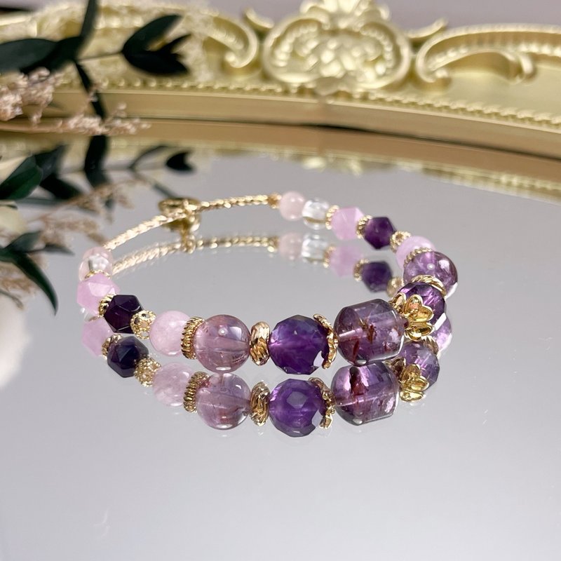 Good Popularity and Lucky Purple Ghost Rose Quartz White Crystal Natural Crystal Bracelet - สร้อยข้อมือ - คริสตัล 