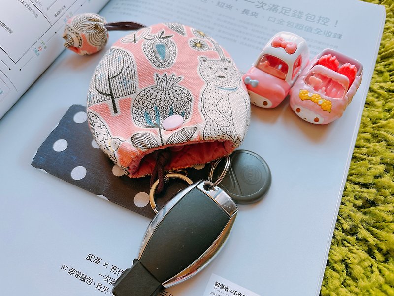鐘型蓬蓬鑰匙包-keyless-粉嫩花卉動物 - 鑰匙圈/鑰匙包 - 棉．麻 粉紅色
