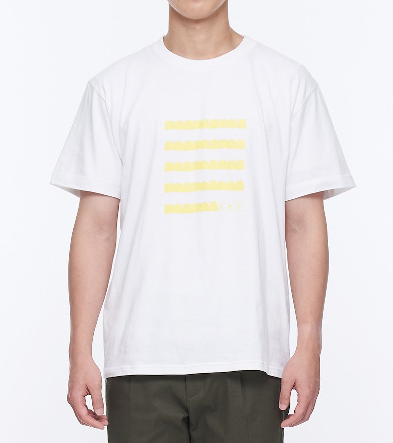 紀念品T恤 Literally 5條條紋TEE 白色 - 男 T 恤 - 棉．麻 