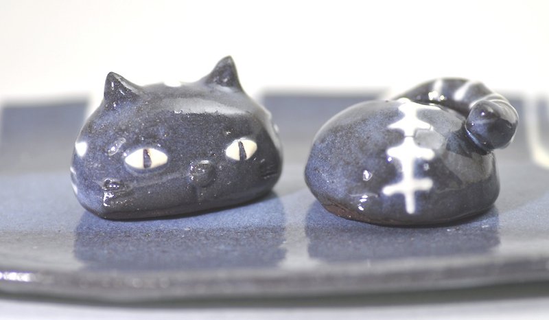 猫のあたまとしっぽの箸置きペア - 箸・箸置き - 陶器 ブルー