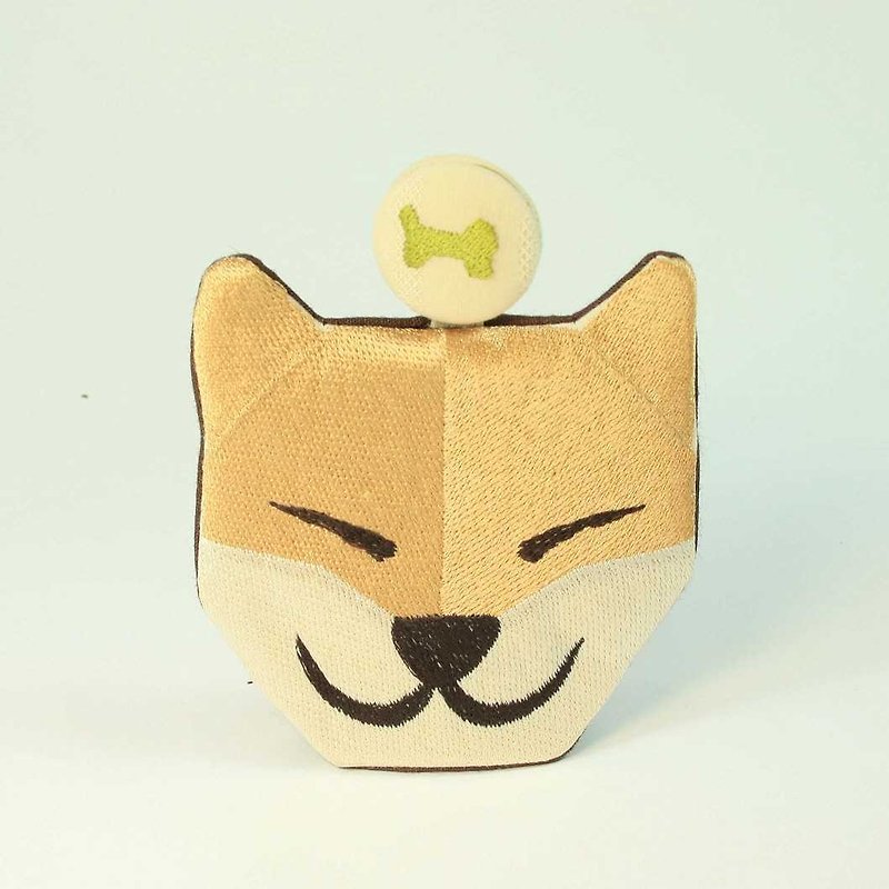柴犬の刺繍の財布を笑顔02  - - キーホルダー・キーケース - コットン・麻 カーキ