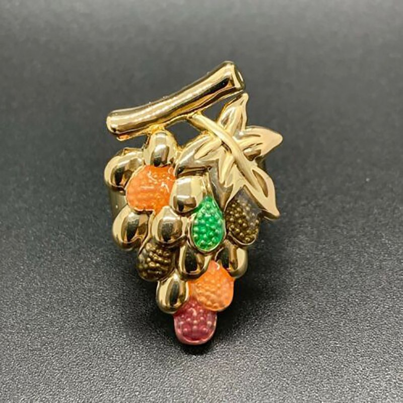 [Western antique jewelry] French Camille color grapevine color enamel engraved ring - แหวนทั่วไป - เครื่องประดับ สีทอง