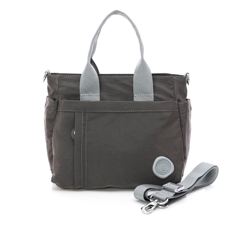 [Kim Anderson] River wrinkled hand tote bag-matte gray - Handbags & Totes - Nylon Gray