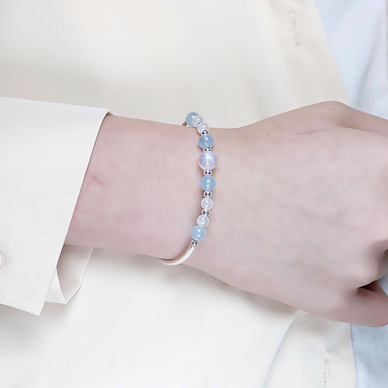 s925 sterling silver moonstone aquamarine bracelet | handmade custom bracelet necklace earrings jewelry - สร้อยข้อมือ - คริสตัล 
