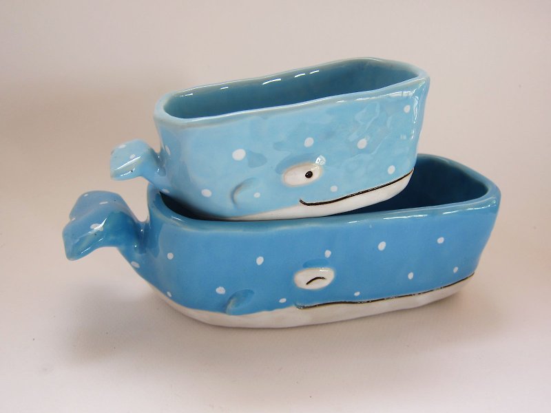 Little whale ceramic Plant Pots, Set of two - 植物/盆栽/盆景 - 瓷 藍色