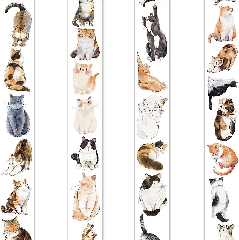 Meow~ Fat Cat Paradise PET and washi tape 6 meters roll - มาสกิ้งเทป - วัสดุอื่นๆ หลากหลายสี