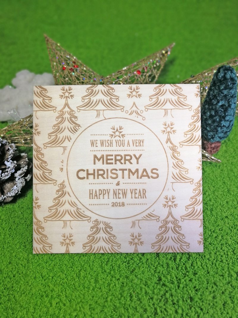 Christmas Tree Woods Laser Engraved Wooden Christmas Greeting Card - การ์ด/โปสการ์ด - ไม้ สีนำ้ตาล