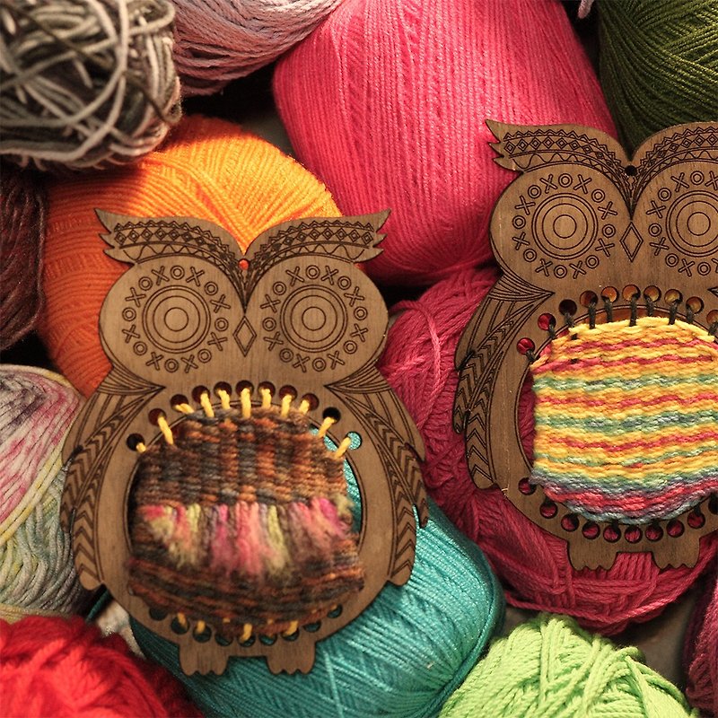 Aboriginal Owl Woven Ornaments | DIY Materials - Knitting, Embroidery, Felted Wool & Sewing - Wood Brown