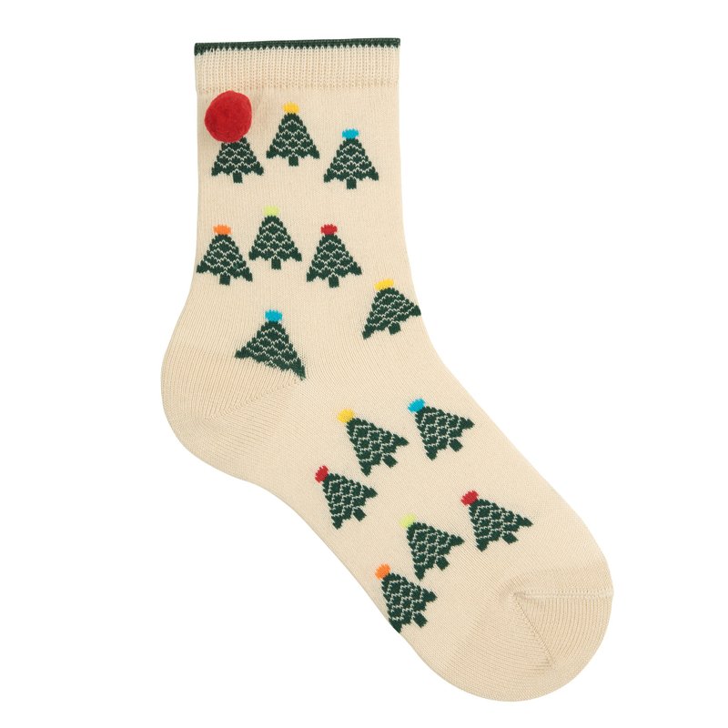 Christmas tree socks with small pompom - Socks - Cotton & Hemp Khaki