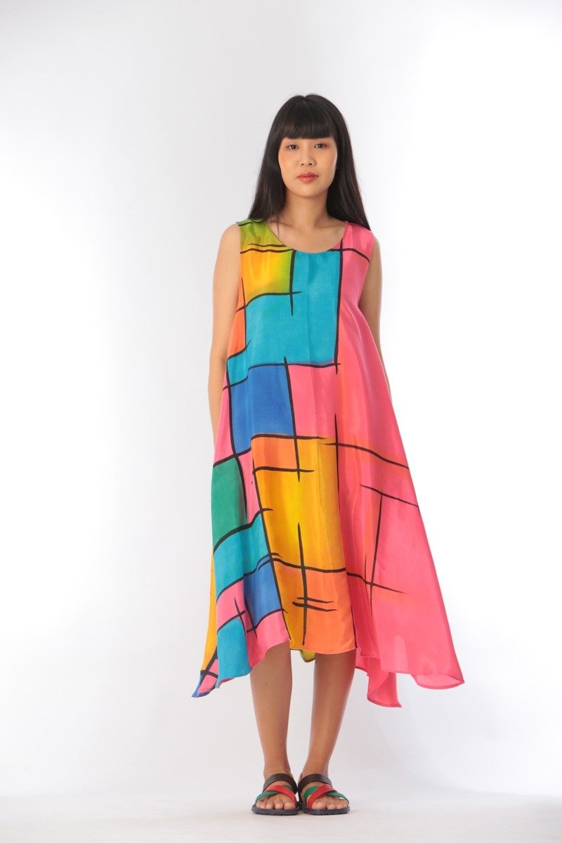Dress Hand Paint Soft Cotton Silk for Yoga Vacation Holidays - 洋裝/連身裙 - 棉．麻 多色