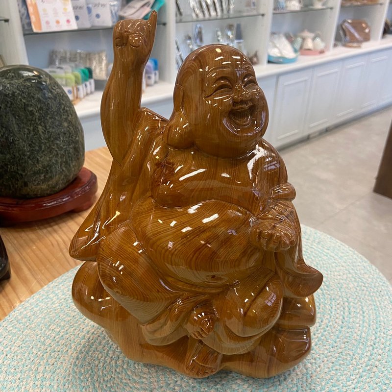 開懷大笑彌勒佛 樟木擺件 招財納福 A353 - 擺飾/家飾品 - 木頭 咖啡色