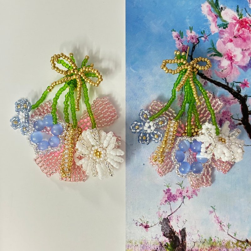 Handwoven Bouquet Beaded Earrings - ต่างหู - แก้ว หลากหลายสี