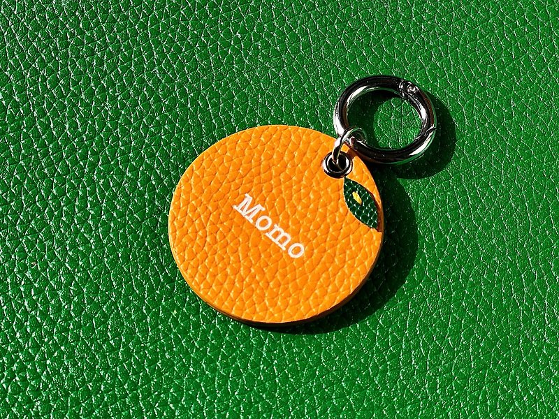 Personalized Leather Dog tag - Donut, Keychain - ปลอกคอ - หนังแท้ สีส้ม