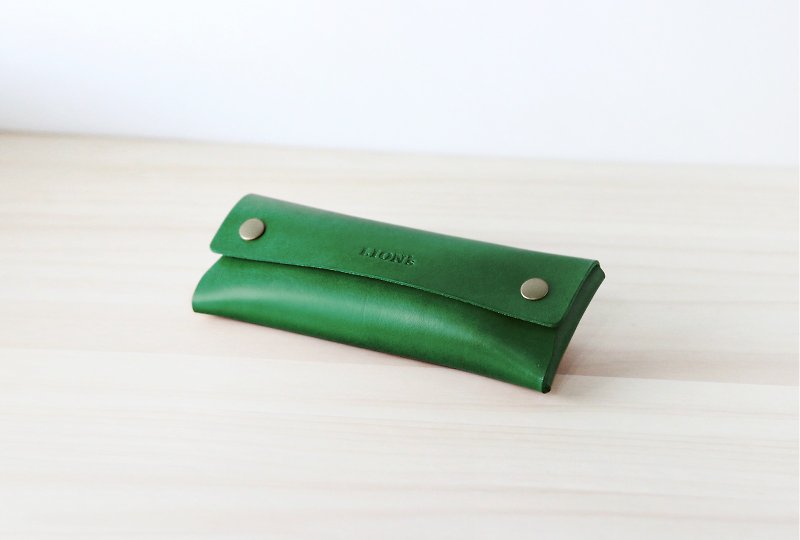 Spring Button Leather Pencil Case | Jungle Green - กล่องดินสอ/ถุงดินสอ - หนังแท้ สีเขียว