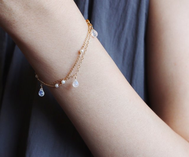 14KGF Moonstone×Pearl Natural Stone Bracelet Two ways to wear