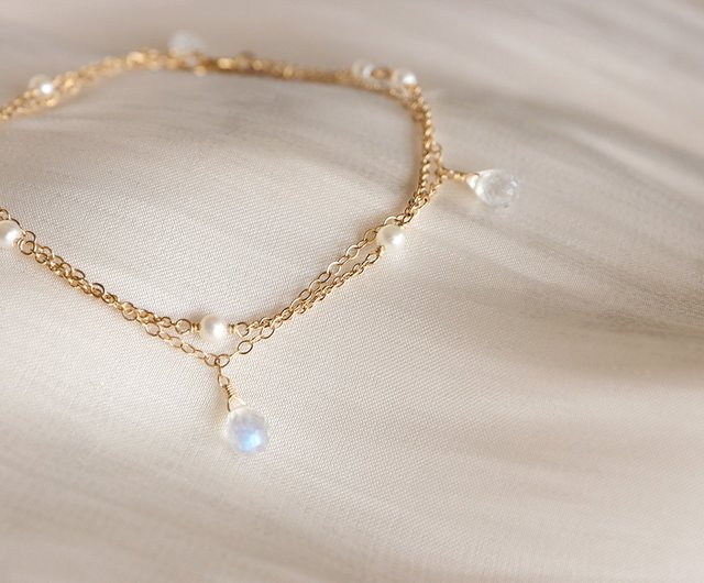 14KGF Moonstone×Pearl Natural Stone Bracelet Two ways to wear