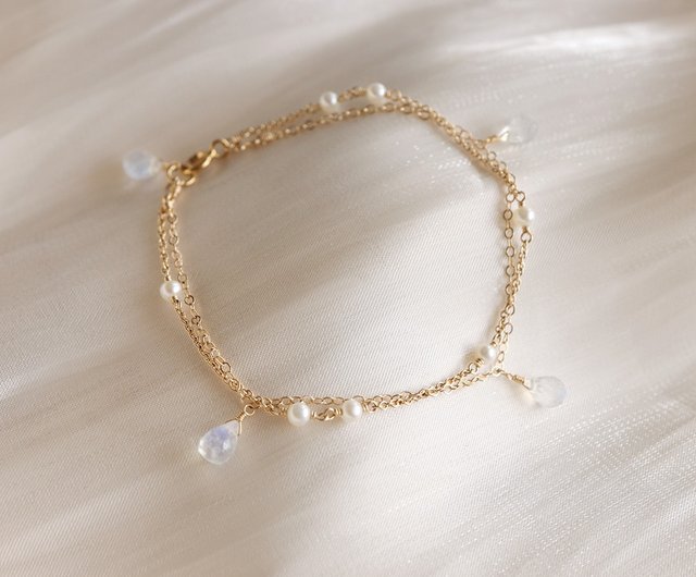 14KGF Moonstone×Pearl Natural Stone Bracelet Two ways to wear