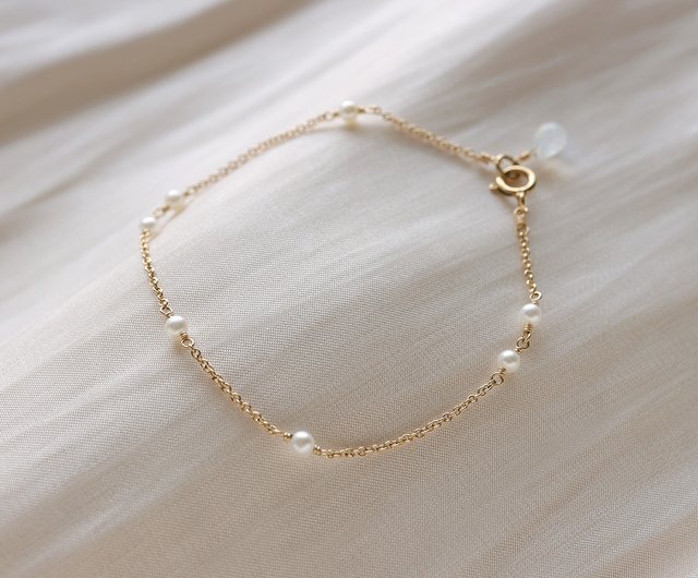 14KGF Moonstone×Pearl Natural Stone Bracelet Two ways to wear