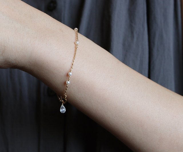 14KGF Moonstone×Pearl Natural Stone Bracelet Two ways to wear