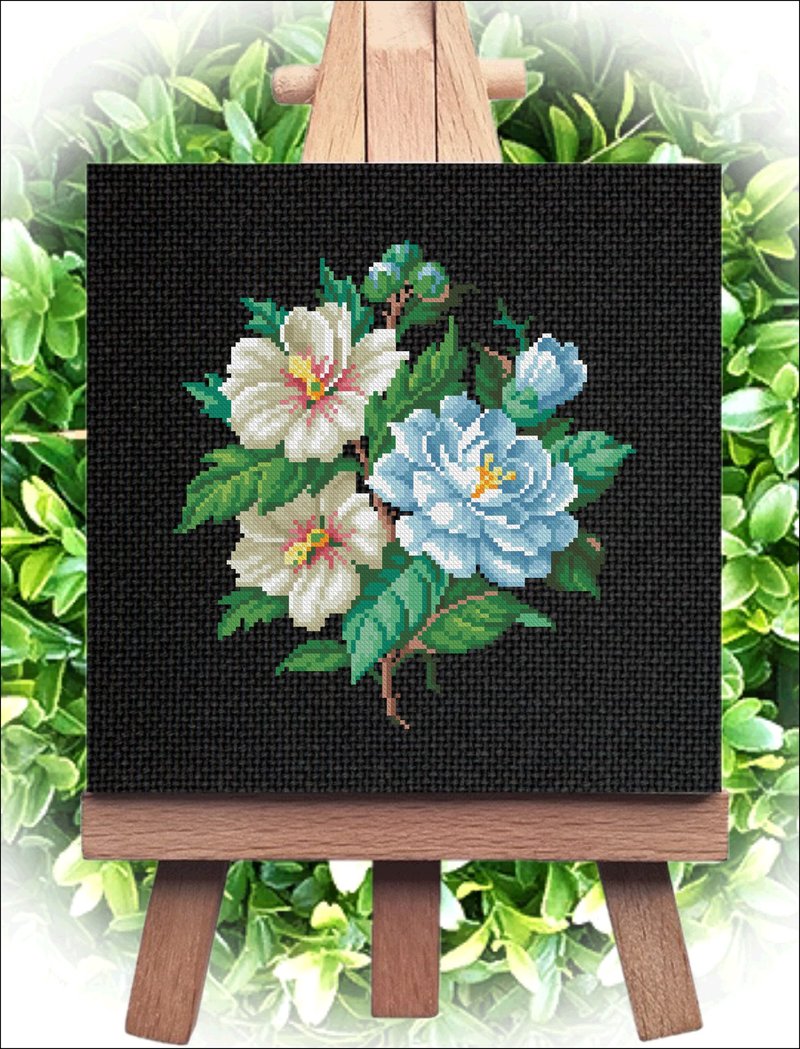 Vintage Cross Stitch Scheme White flowers  - PDF Embroidery Scheme - Knitting, Embroidery, Felted Wool & Sewing - Other Materials 