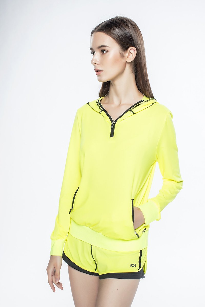 Functonal Hoodie with 2 pockets - Women - Yellow - Women's Tops - Polyester Yellow