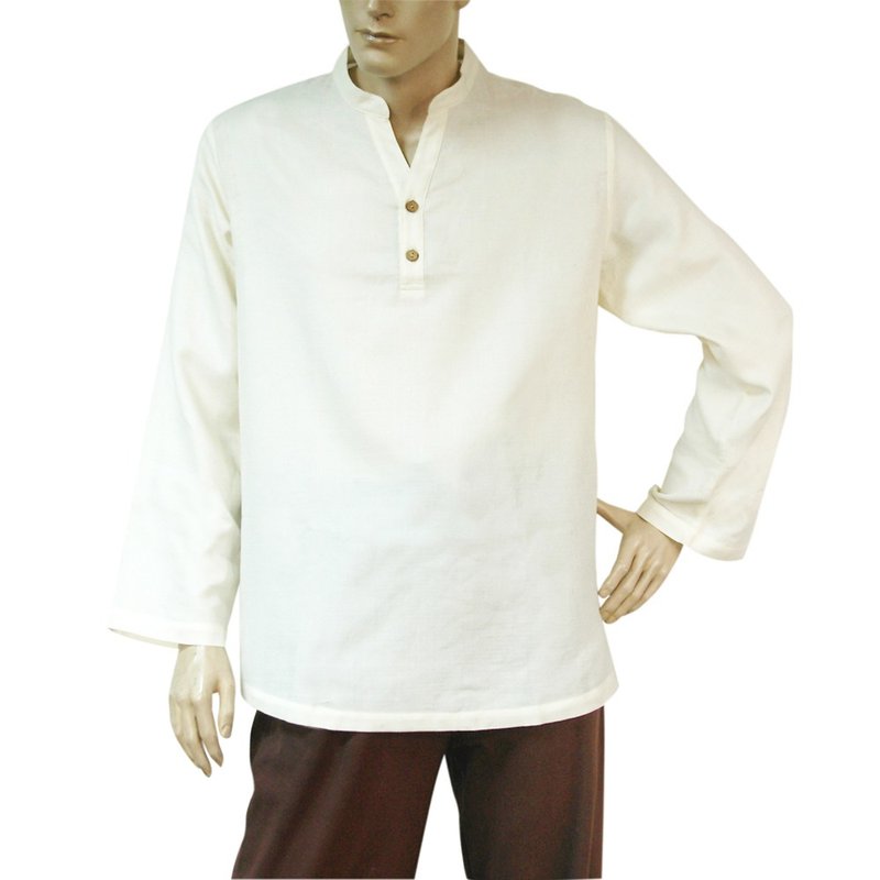 Organic Cotton Neutral Soft Yarn Long Sleeve Shirt-Original Rice - เสื้อเชิ้ตผู้ชาย - ผ้าฝ้าย/ผ้าลินิน 