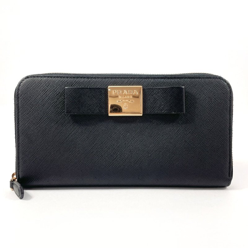 【日本直送 中古美品】プラダ PRADA 長財布 サフィアーノレザー ブラック リボン ジッピーウォレット - 皮夾/長短夾/錢包 - 真皮 黑色