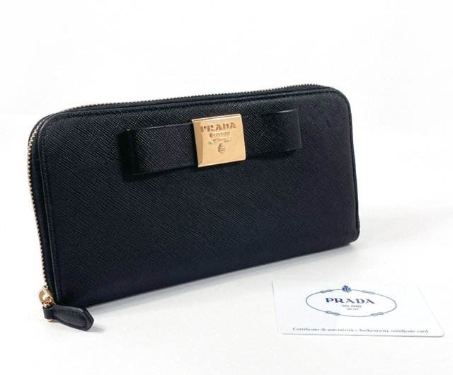 PRADA 長財布 サフィアーノ 黒 リボン PRADA プラダ ZIP長財布 リボン
