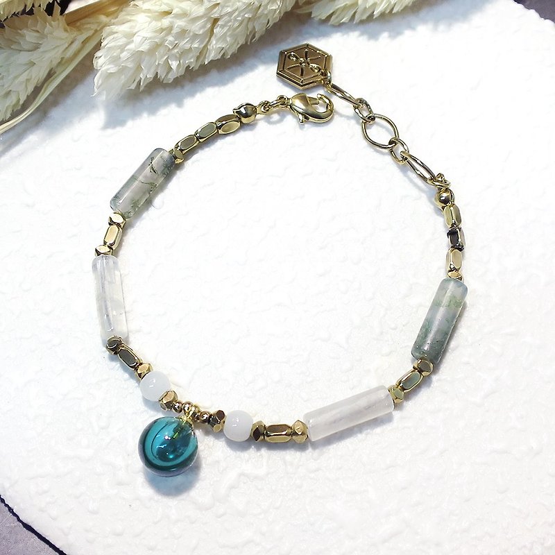 VIIART. Fragrant jade. Fragrance Beads Vintage Retro gold vintage white marble Bronze bracelet - Bracelets - Jade White