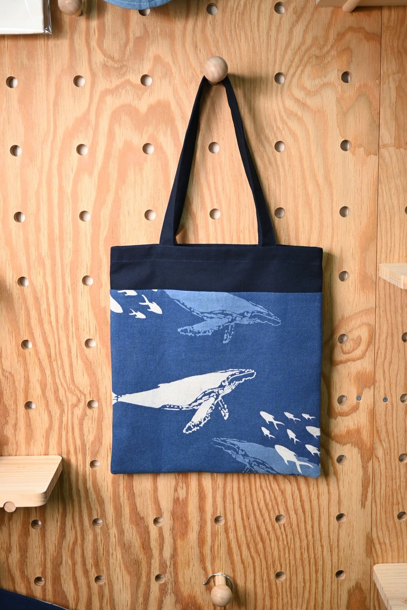 Indigo dye tote bag/handbag-whale - Handbags & Totes - Cotton & Hemp Blue