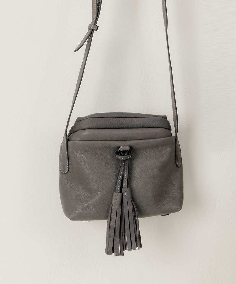 supportingrole genuine leather minimalist soft tassel design shoulder backpack dark gray - Messenger Bags & Sling Bags - Genuine Leather Gray