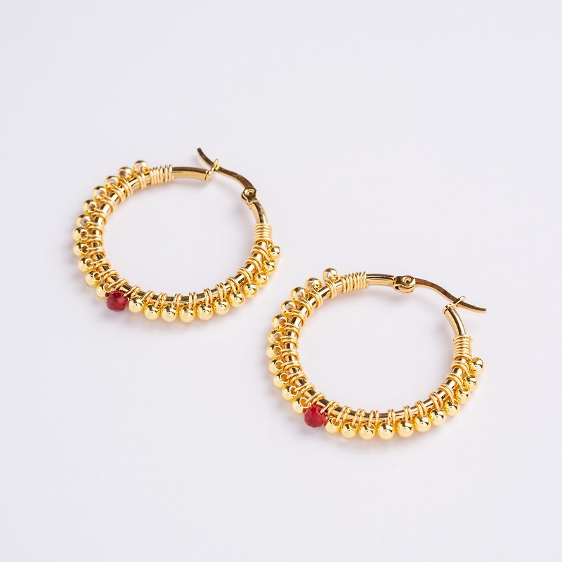 Stainless Steel Earrings & Clip-ons Gold - Large Zuri Earrings in Red Coral (18K Gold Plated Red Coral Hoops)