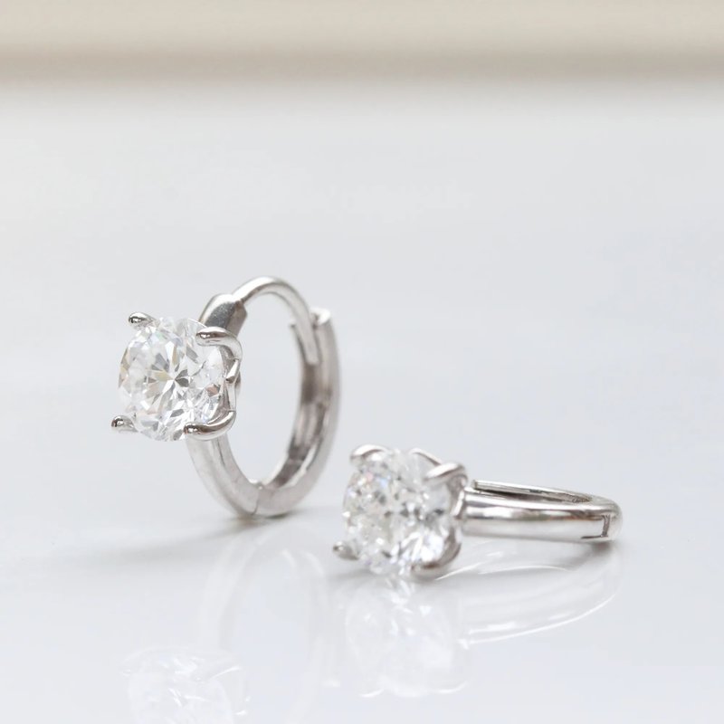 14K 四爪鑲單鑽耳扣耳環 ( 總重 1.0 ct)  內徑7.5mm - 耳環/耳夾/耳骨夾 - 貴金屬 白色