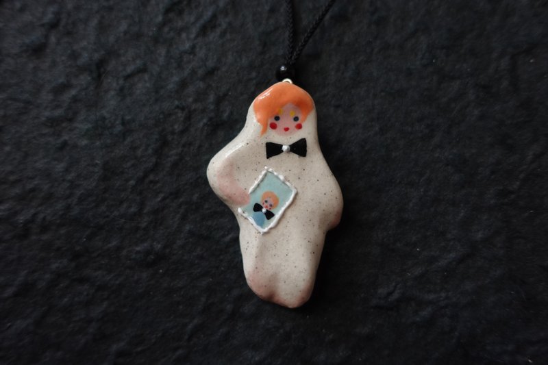 Portrait Boy Ceramic Necklace - สร้อยคอ - ดินเผา ขาว