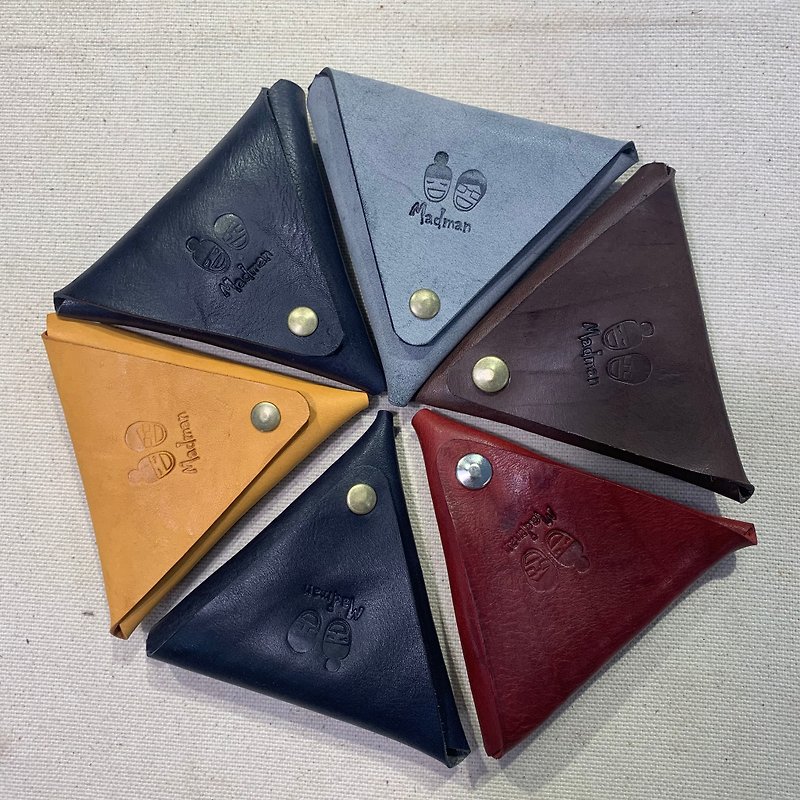 手工皮革植鞣皮三角零錢包 客製化 - 散紙包 - 真皮 咖啡色