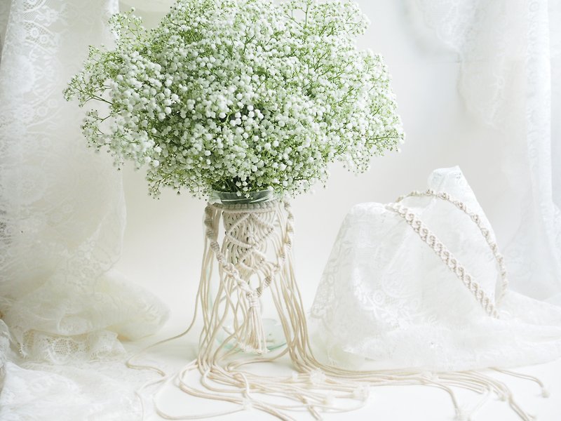 Macrame Bridal Accessories Collection Combo / Bridal Headpiece / Bouquet Wrap - Hair Accessories - Cotton & Hemp White