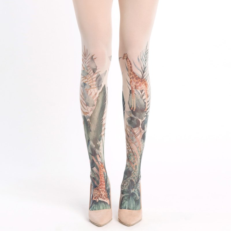 Giraffe tights, nature lover fashion, safari themed outfit - Women's Leggings & Tights - Nylon White