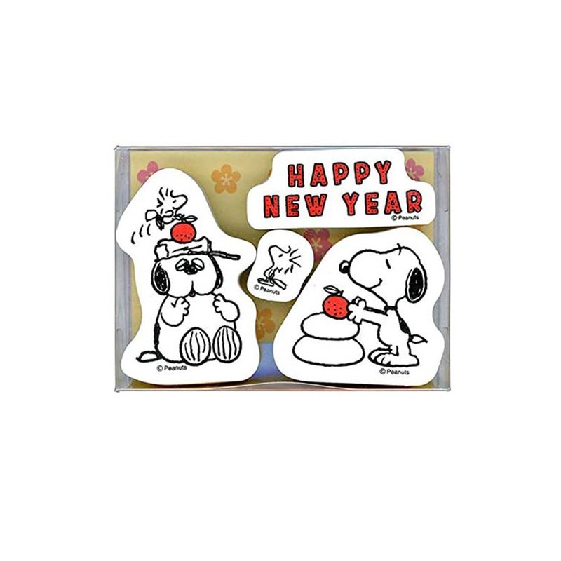 【KODOMO NO KAO】 Snoopy賀年海綿印章組 HAPPY NEW YEAR - 印章/印台 - 木頭 